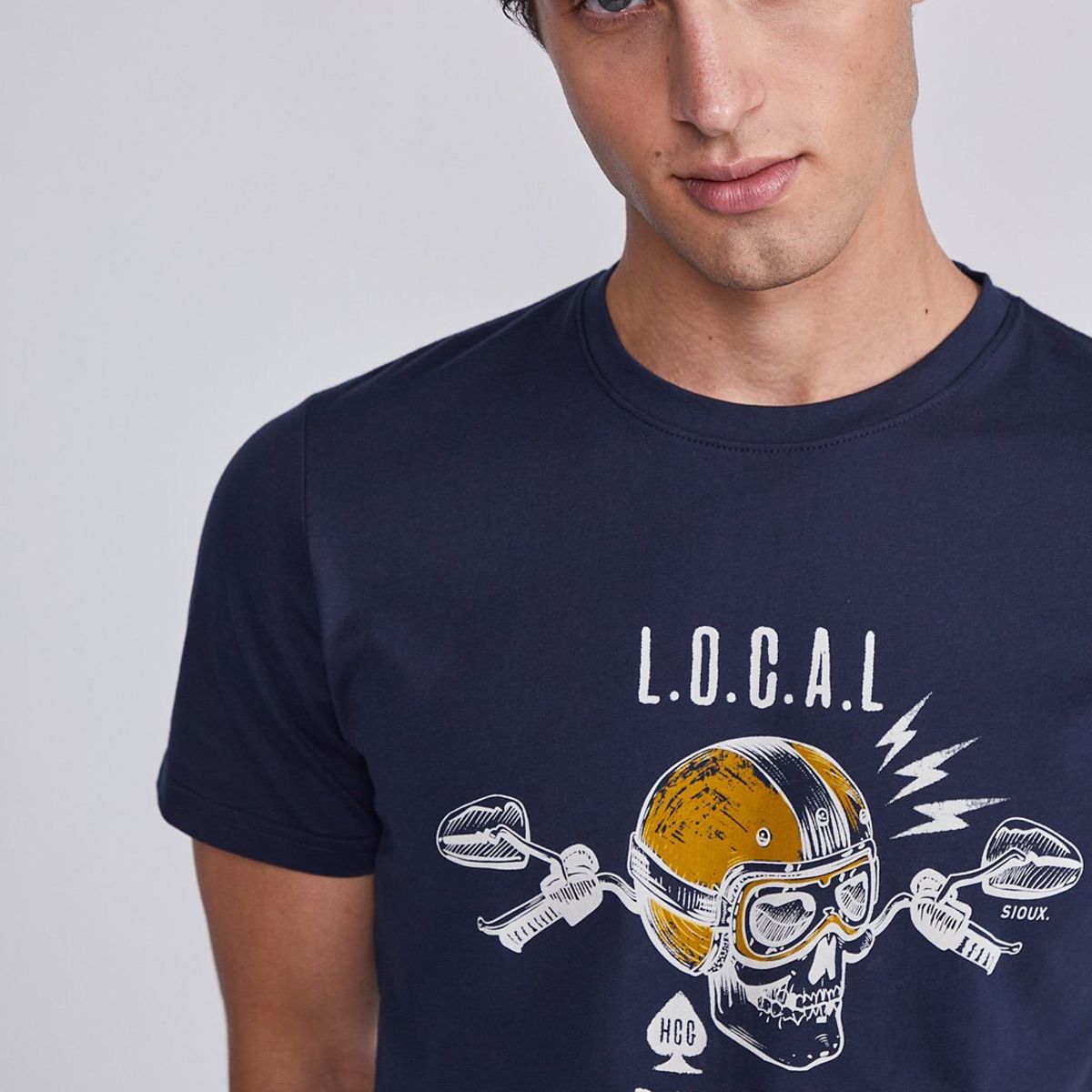 SIOUX - Polera Hombre Azul Calavera Sioux