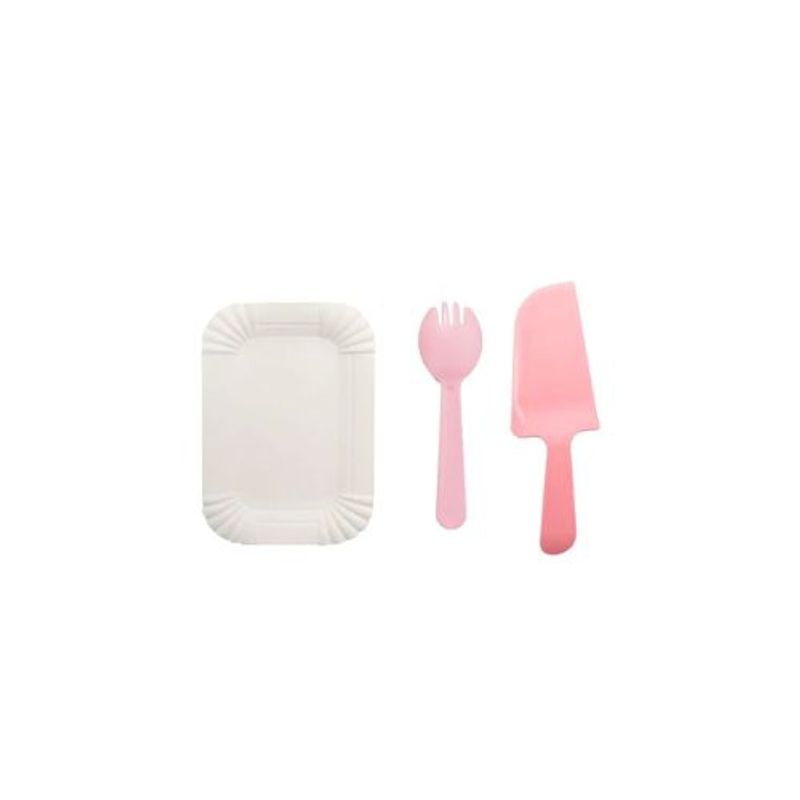 GENERICO - Juego De Platos y Cubiertos De Cumpleaños 13pcs Rosa