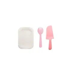 GENERICO - Juego De Platos y Cubiertos De Cumpleaños 13pcs Rosa