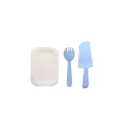 GENERICO - Juego De Platos y Cubiertos De Cumpleaños 13pcs Celeste