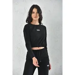 MROTTO - Conjunto Negro Mujer - Poleron Crop Top Manga Larga y Buzo