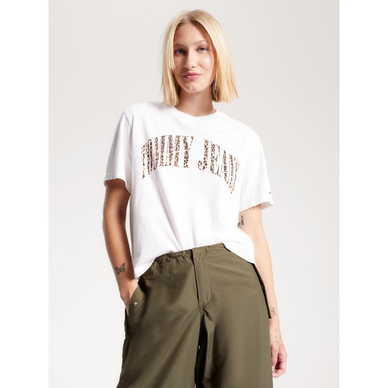 TOMMY HILFIGER - Polera Con Logo De Leopardo Blanco Tommy Jeans