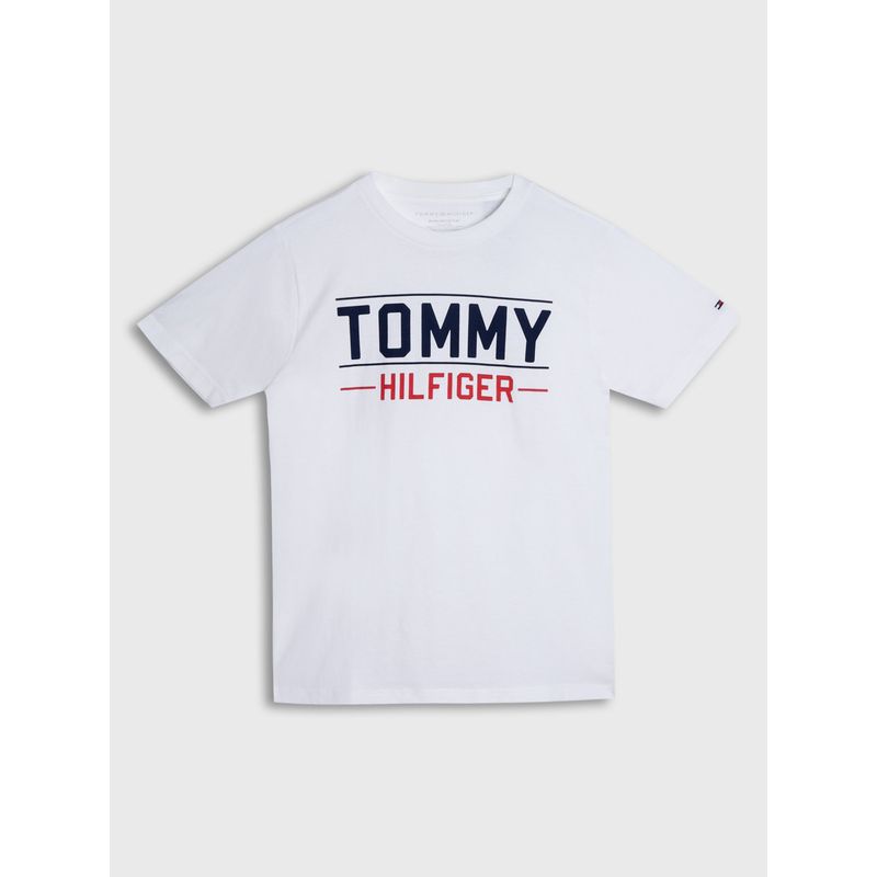TOMMY HILFIGER - Polera Con Logo Centrado Niño Blanco Tommy Hilfiger