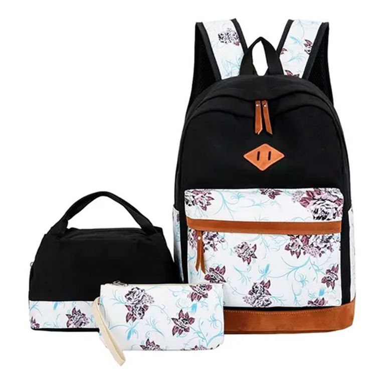 Kit Mochila Moda Casual Bolso Casual Para Mujer, 3 Piezas Negro TALLA UNICA