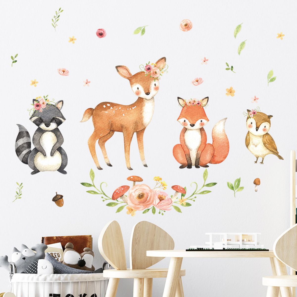 MY MOMI - Sticker de Pared Infantil Cute Animals - Vinilo Decorativo 90x30cm Estilo Acuarela