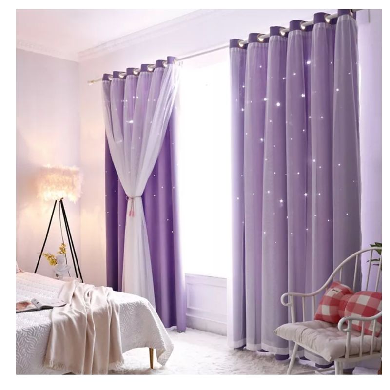 GENERICO - Cortinas Tela+visillo Estrella Hueca 150cm X 240cm 2 Paños