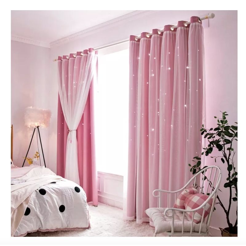 GENERICO - Cortinas Tela+visillo Estrella Hueca 150cm X 240cm 2 Paños