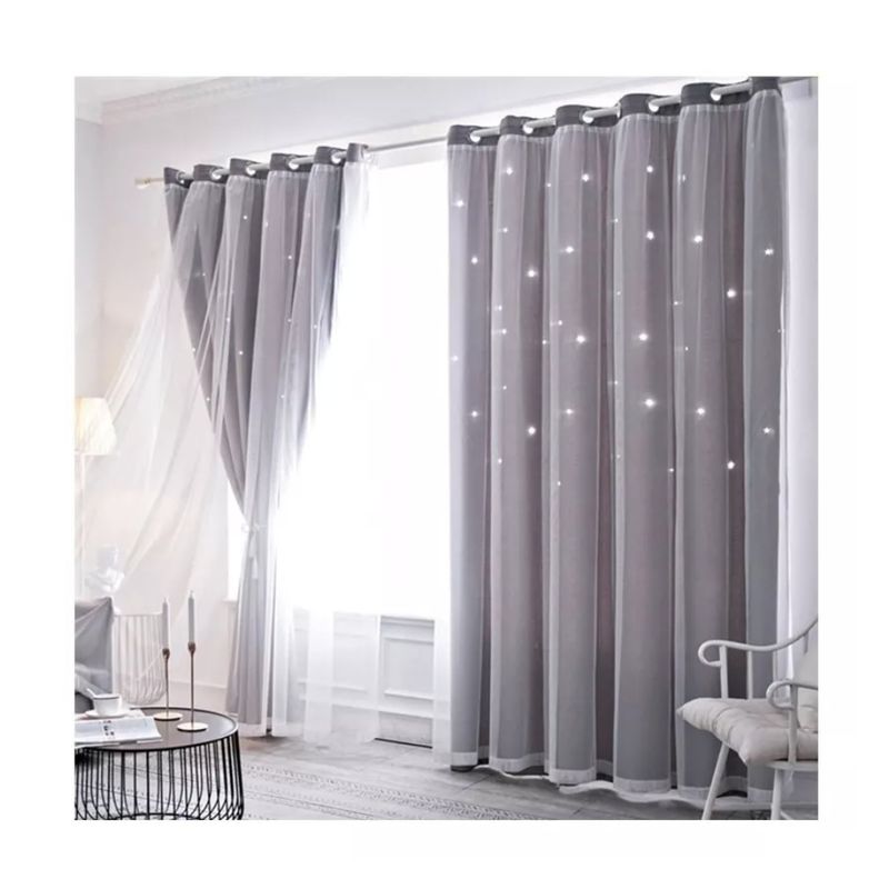 GENERICO - Cortinas Tela+visillo Estrella Hueca 150cm X 240cm 2 Paños