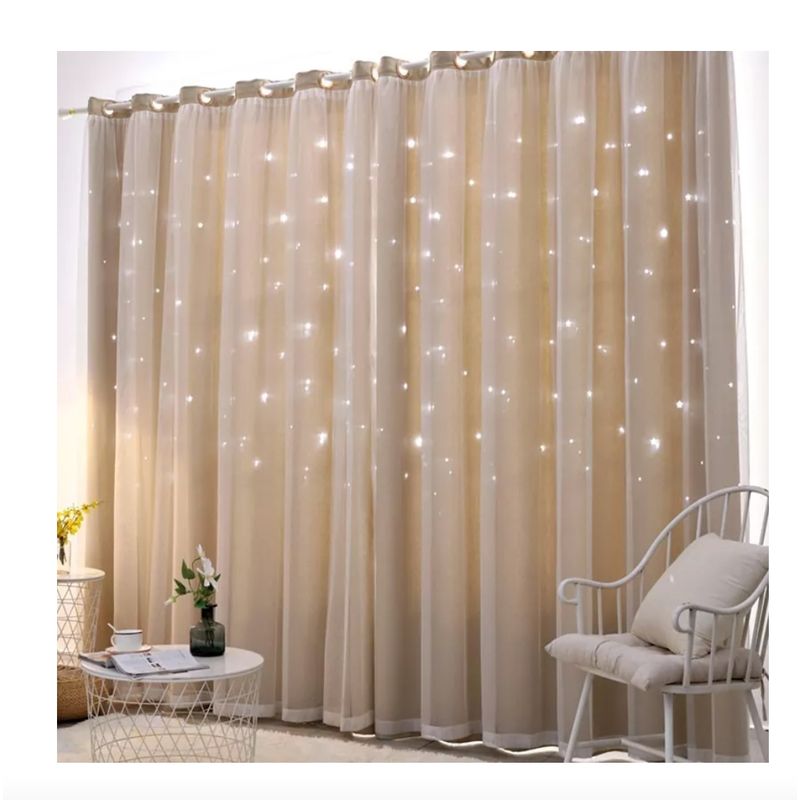 GENERICO - Cortinas Tela+visillo Estrella Hueca 150cm X 240cm 2 Paños