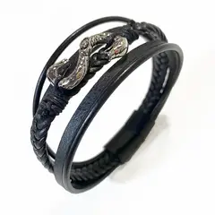 GENERICO - Pulsera de Cuero Multicapa Para Hombre Color Negro Broche Magnético.