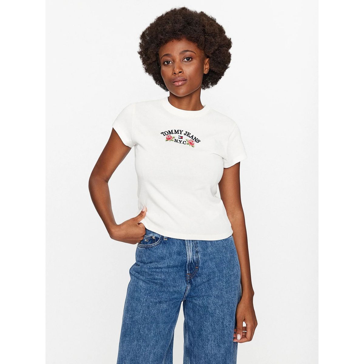 TOMMY HILFIGER - Polera Floral Flag Logo Blanco Tommy Jeans