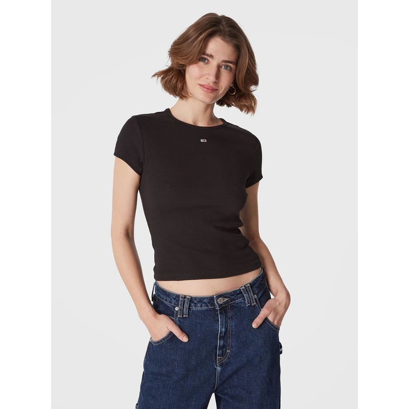TOMMY HILFIGER - Polera Essential Acanalada Negro Tommy Jeans