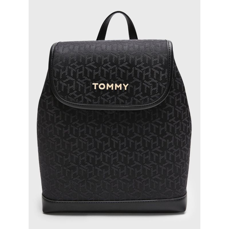 TOMMY HILFIGER - Mochila Monogram Con Solapa Negro Tommy Hilfiger