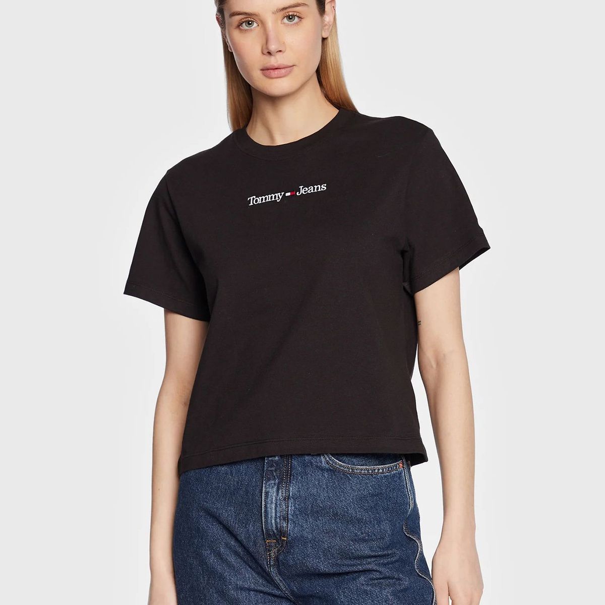 TOMMY HILFIGER - Polera Classic Serif Logo Negro Tommy Jeans