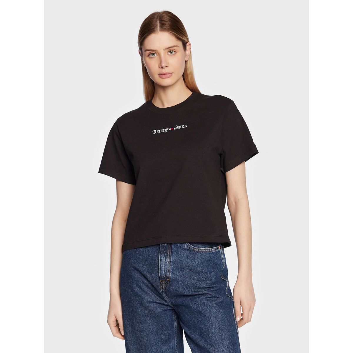 TOMMY HILFIGER - Polera Classic Serif Logo Negro Tommy Jeans
