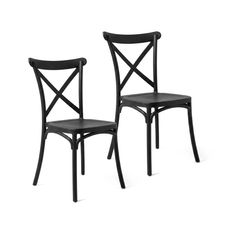 Pack 2 Sillas Comedor Terraza Exterior Polipropileno Apilables Resistentes Crossback Negras Negro