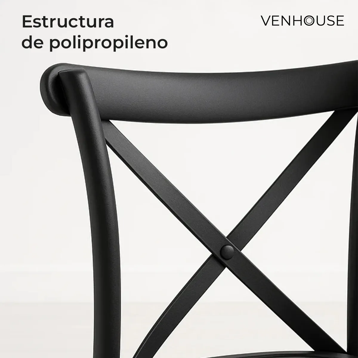 VENHOOUSE - Pack 4 Silla Crossback Para Comedor De Polipropileno Negro
