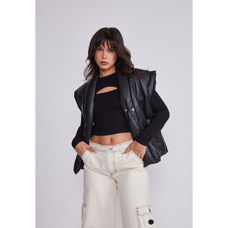 SIOUX - Chaqueta Mujer Negro Sin Mangas Eco Cuero Sioux