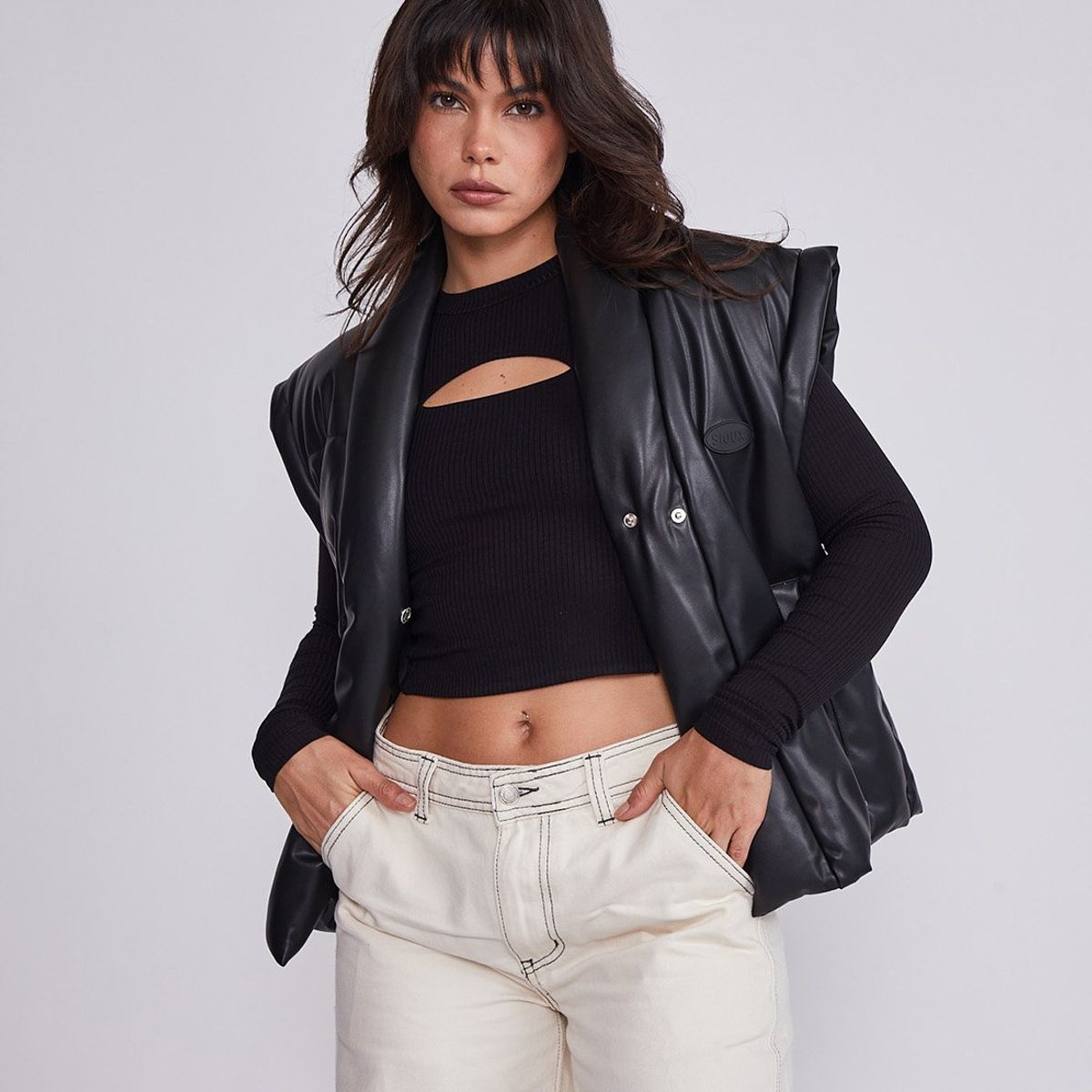 SIOUX - Chaqueta Mujer Negro Sin Mangas Eco Cuero Sioux