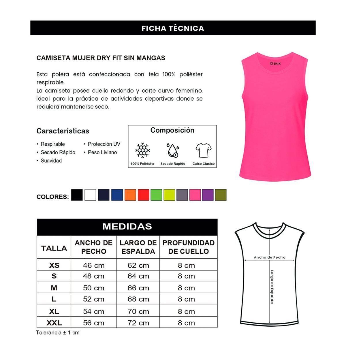 SNIX - Camiseta Dry Fit Sin Mangas Femenina Snix
