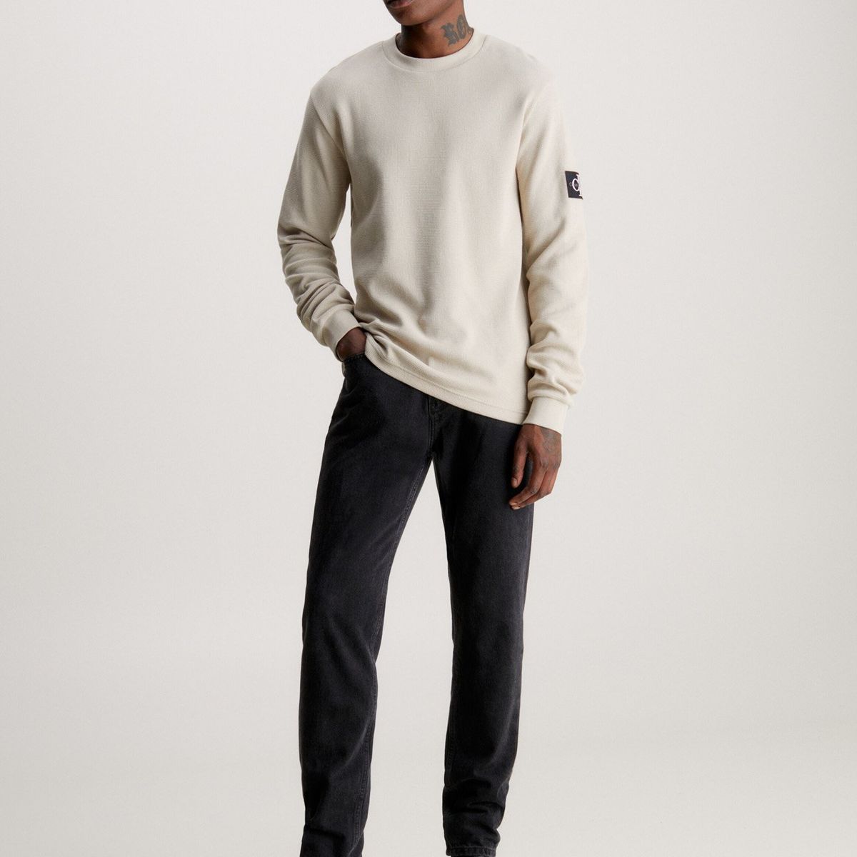 CALVIN KLEIN - Polera Ls Waffle Beige Calvin Klein