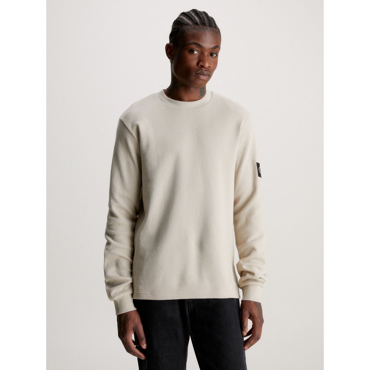 CALVIN KLEIN - Polera Ls Waffle Beige Calvin Klein