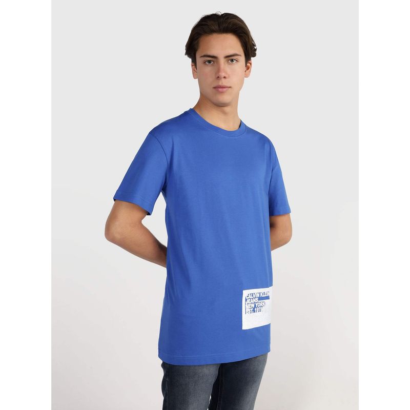 CALVIN KLEIN - Polera Stencil Blocking Logo Azul Calvin Klein