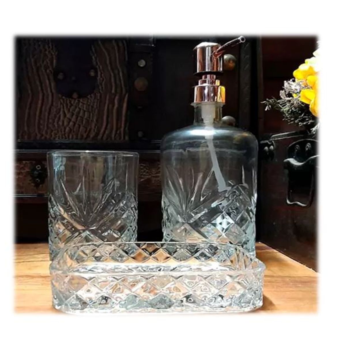 GENERICO - Set 3 Accesorios Baño De Vidrio Dispensador Porta Jabón Vaso