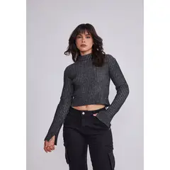SIOUX - Sweater Mujer Gris Manga Abierta