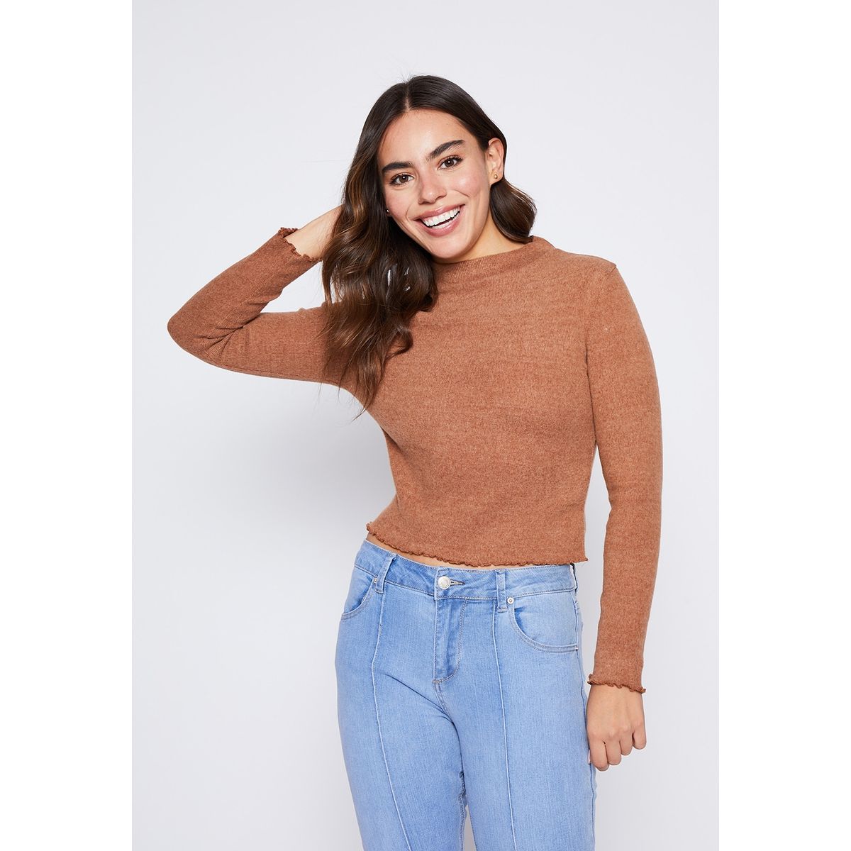 FAMILY SHOP - Sweater Mujer Caramelo Cuello Alto Soft Family Shop