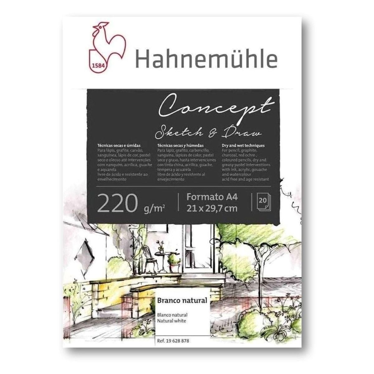 HAHNEMUHLE - Block Dibujo Hahnemühle Concept 220gr 20hjs A4 (21 x 29 cm)