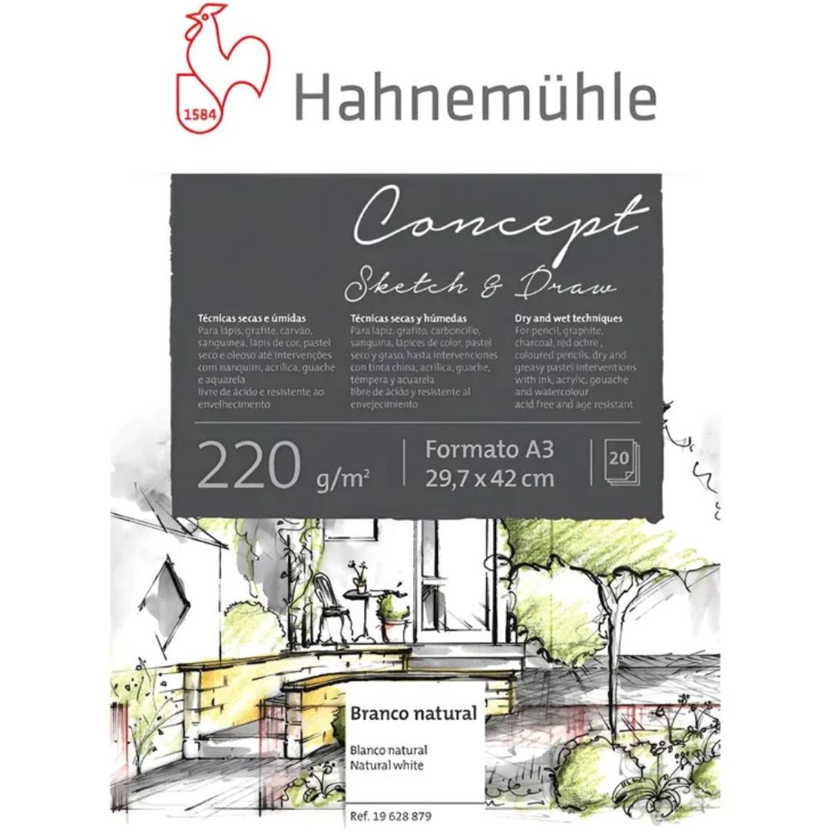 HAHNEMUHLE - Block Dibujo Hahnemühle Concept 220gr 20hjs A3 (29 x 42 cm)