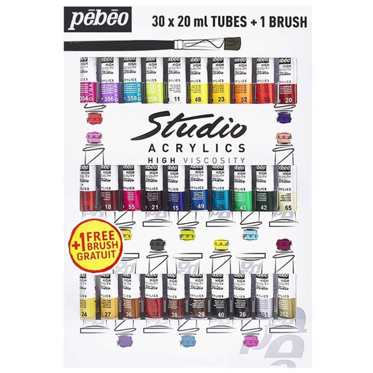 PEBEO - Acrílico Pebeo Studio Pack 30 Colores 20ml + Pincel