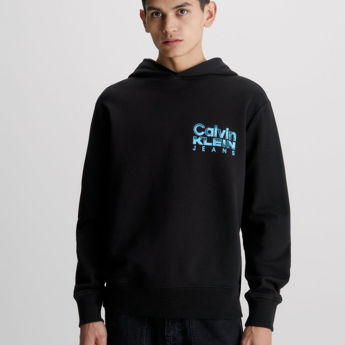 CALVIN KLEIN - Polerón con Gorro Bold Institucional Negro Calvin Klein