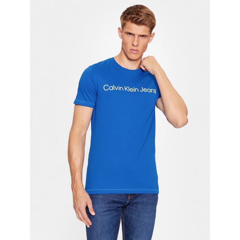 CALVIN KLEIN - Polera Institutional Logo Slim Azul Calvin Klein