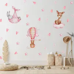 MY MOMI - Sticker de Pared Infantil Sweet Pink Animals - Vinilo Decorativo 90x30cm Estilo Acuarela