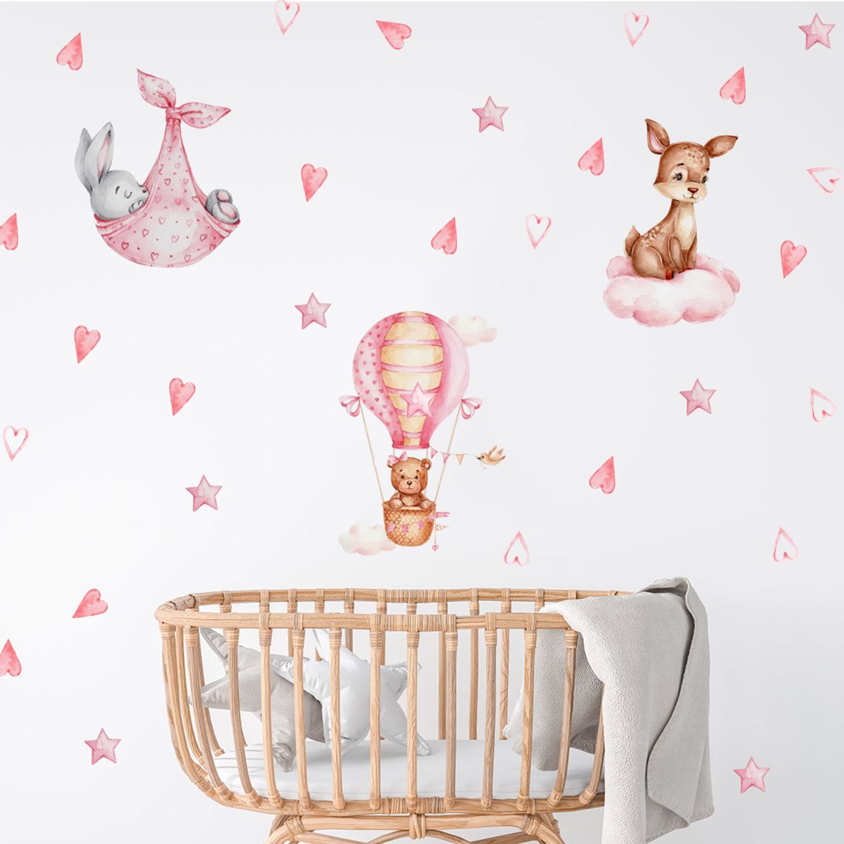 MY MOMI - Sticker de Pared Infantil Sweet Pink Animals - Vinilo Decorativo 90x30cm Estilo Acuarela