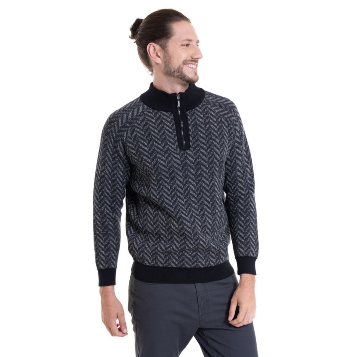 POTROS - Sweater Half Zipper Contraste Negro POTROS