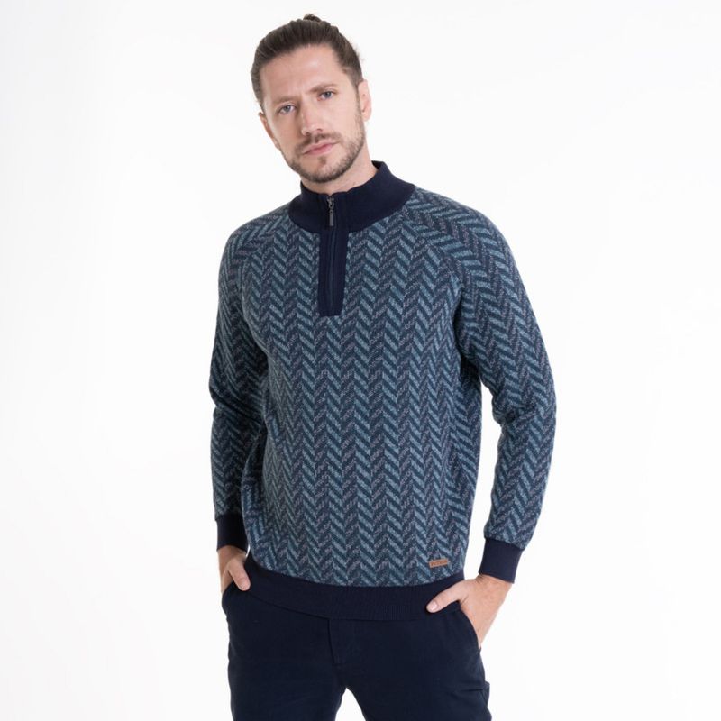 POTROS - Sweater Half Zipper Contraste Azul Marino POTROS