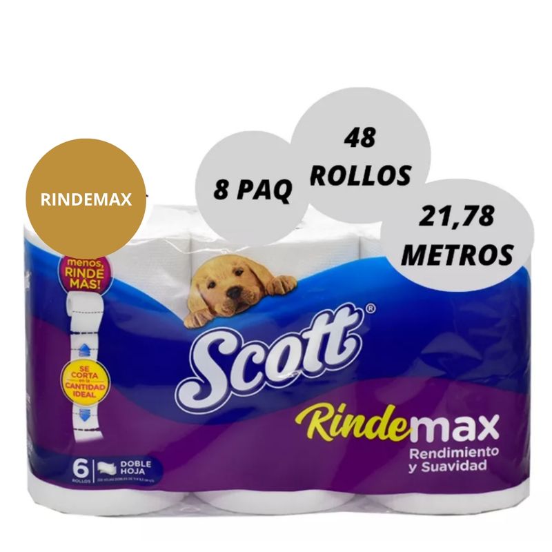 SCOTT - Papel Higiénico Scott Rindemax 8 Paq 21 M
