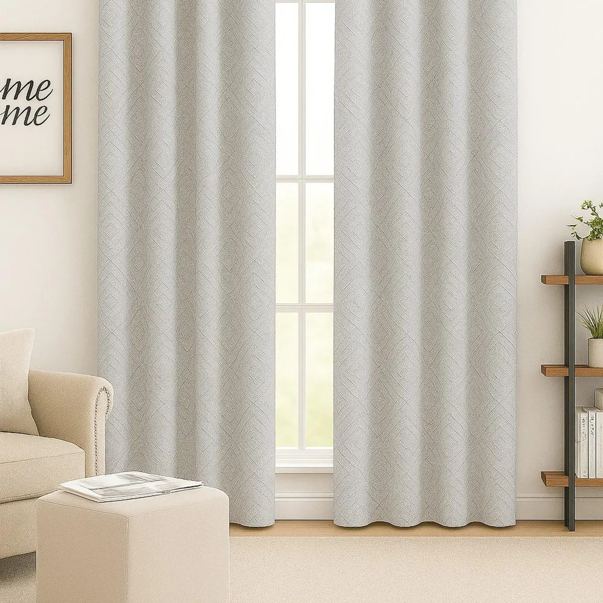CLEMS CORTINAS - Cortina Tradicional 100% Blackout Geometrica Gris