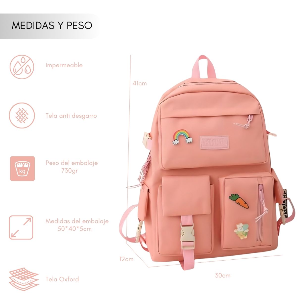 GENERICO - Mochila Kawai Escolar Viaje Set 4 Bolso Cartuchera Bandolera