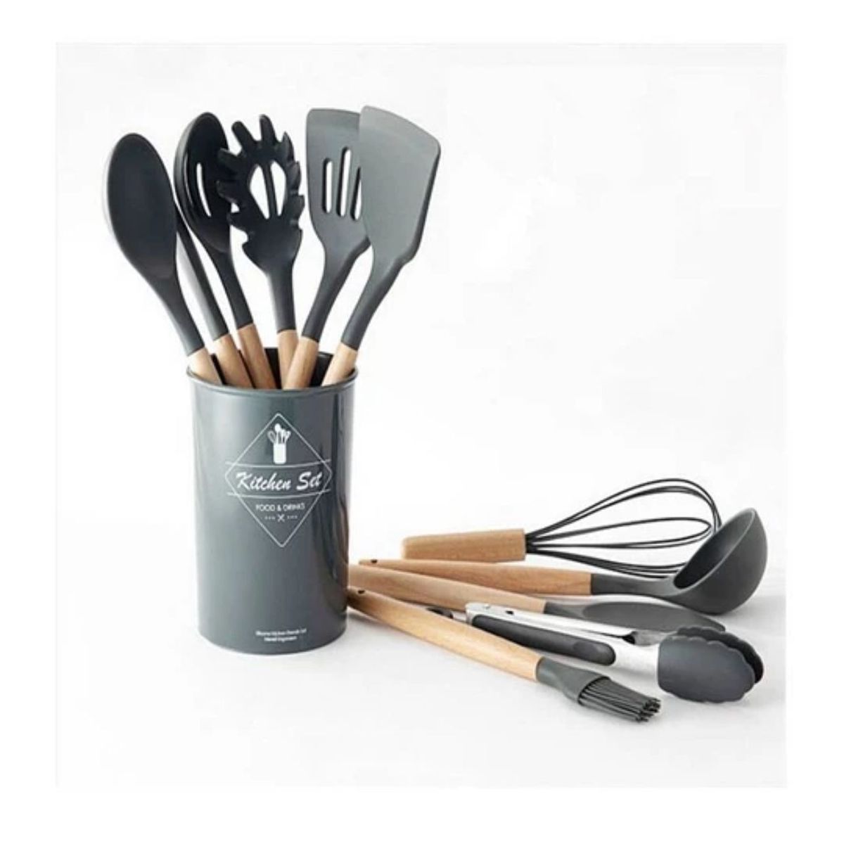 GENERICO - SET 12 UTENSILIOS DE COCINA SILICONA GRIS