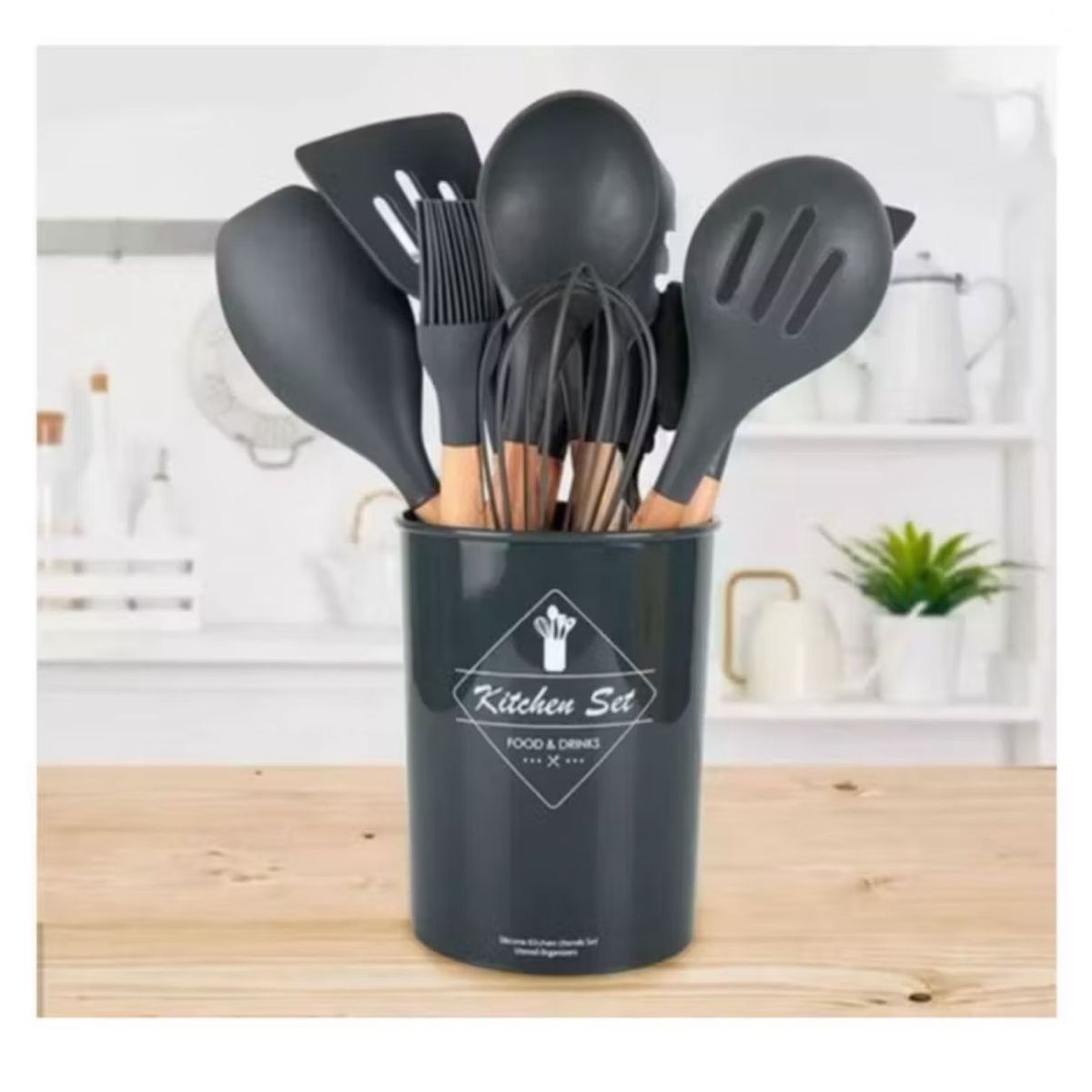 GENERICO - SET 12 UTENSILIOS DE COCINA SILICONA GRIS