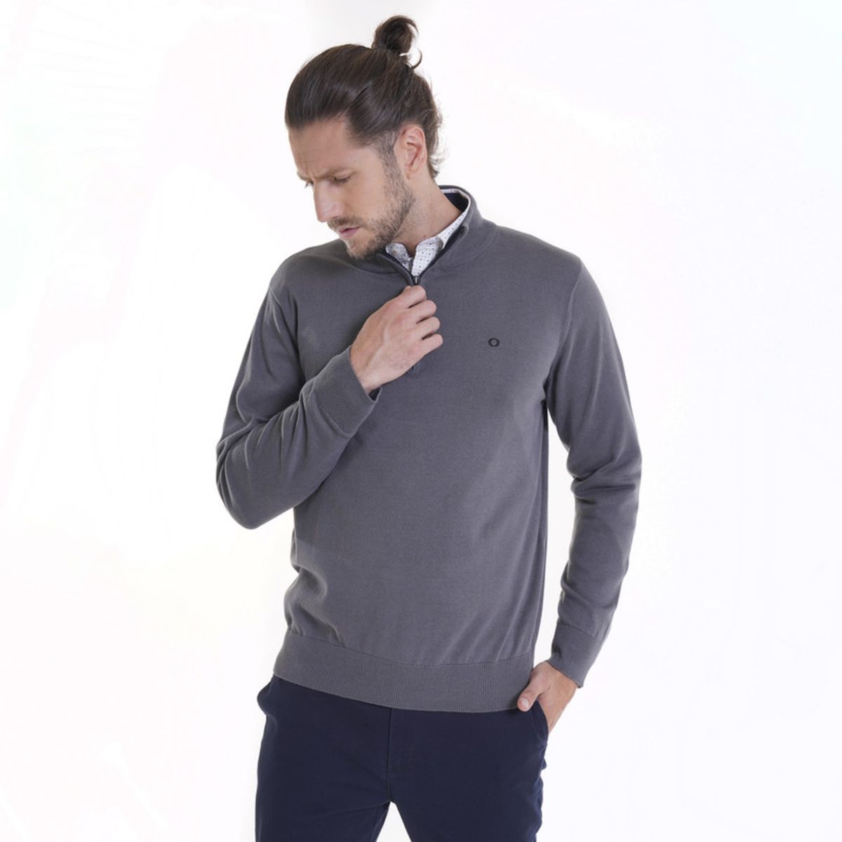 POTROS - Sweater Half Zipper Gris oscuro POTROS