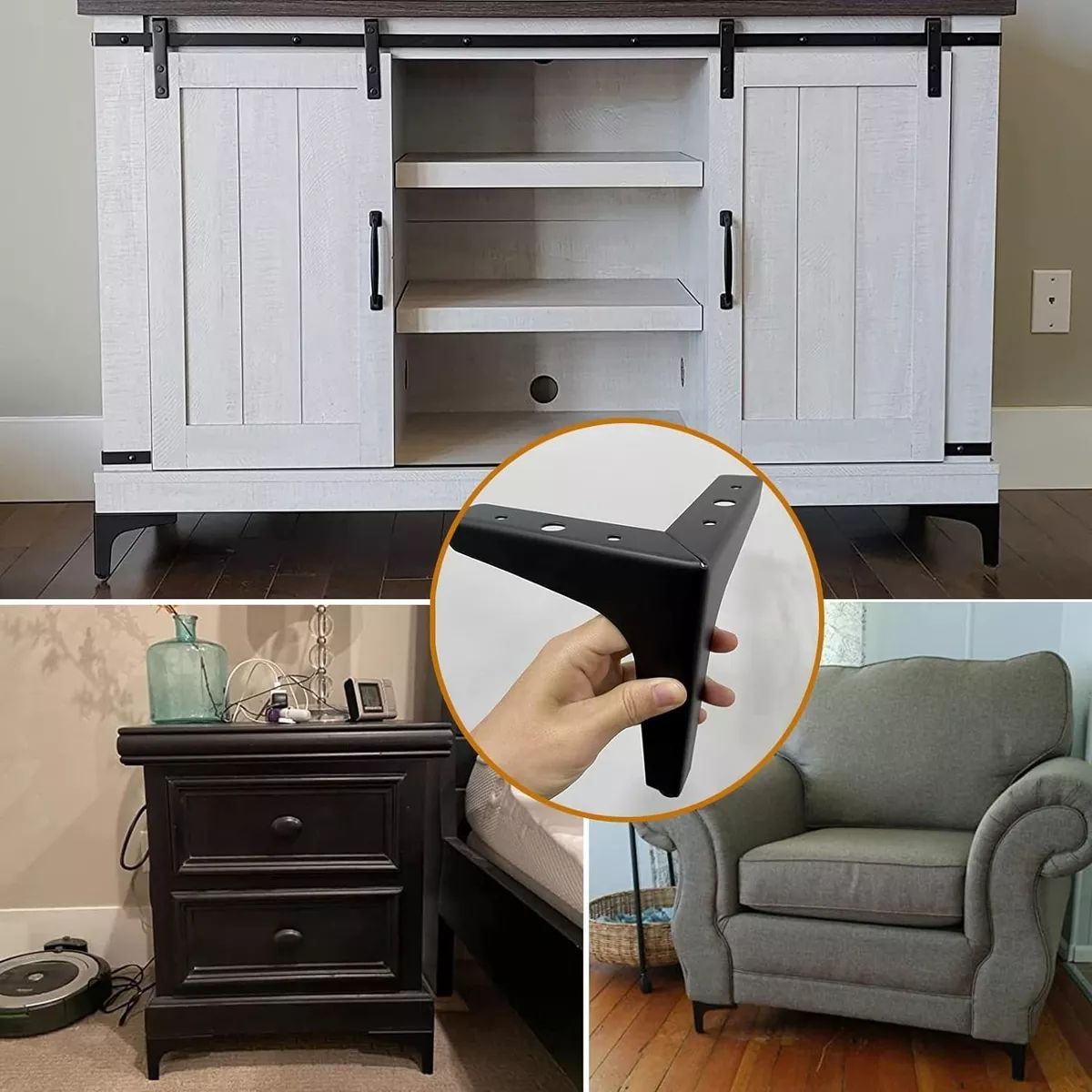 KUANGYE - Pack De 4 Patas 15cm Negras Mate Para Muebles Y Sofás