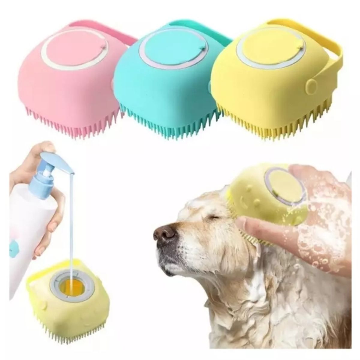 GENERICO - Cepillo de Baño Masajeador Dispensador para Mascotas 2 en 1
