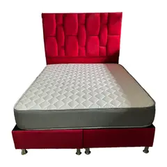MUEBLES HVM - Cama HVM 2P Colchon de Resortes Respaldo Rolex Rojo Felpa PMadera