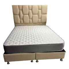 MUEBLES HVM - Cama HVM 2P Colchon de Resortes Respaldo Rolex beige pu PMadera