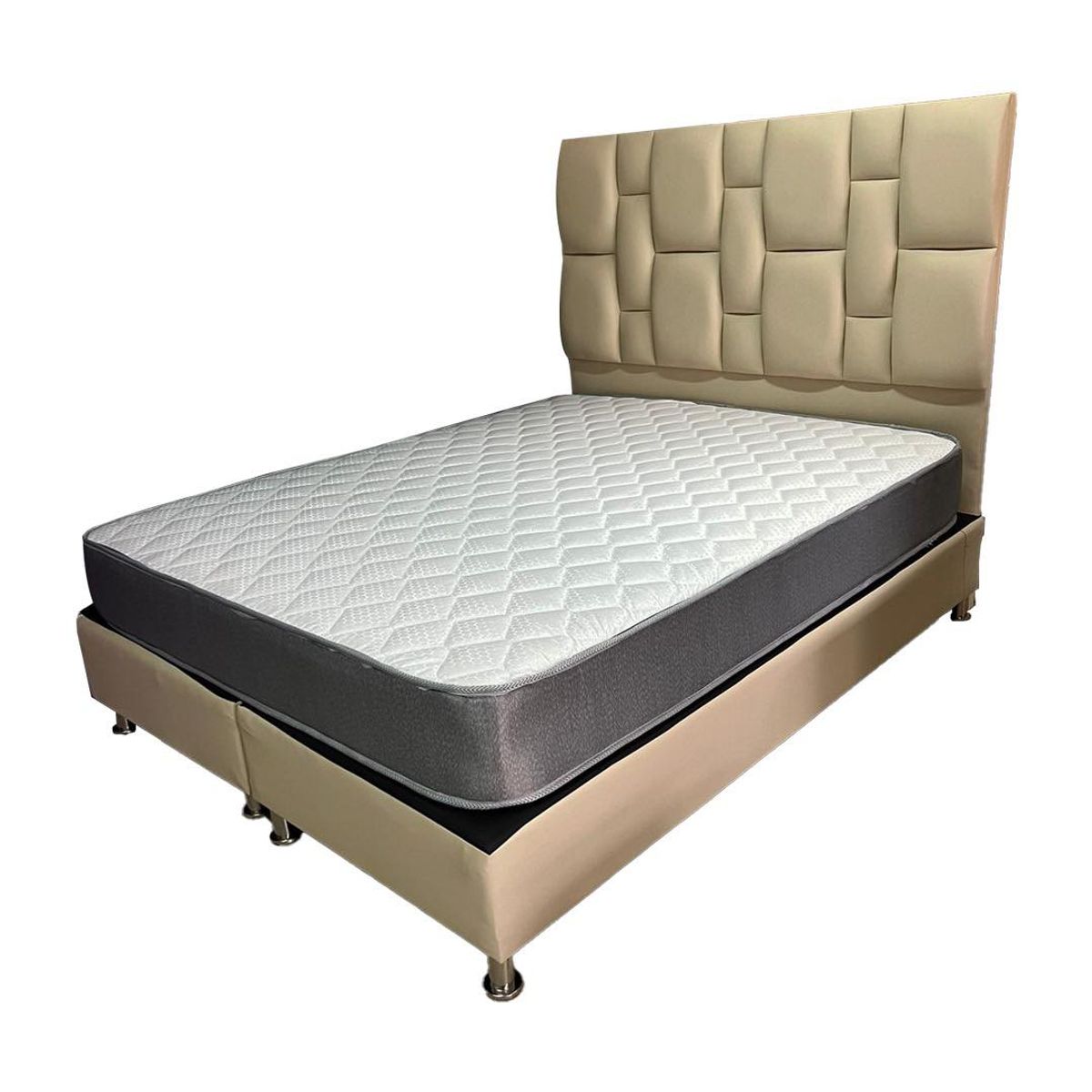 MUEBLES HVM - Cama HVM 2P Colchon de Resortes Respaldo Rolex beige pu PMadera